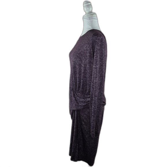 Athleta Solitude Gathered Long Sleeve Wrap Purple Stretch Knit Mini Dress XL - Picture 2 of 9